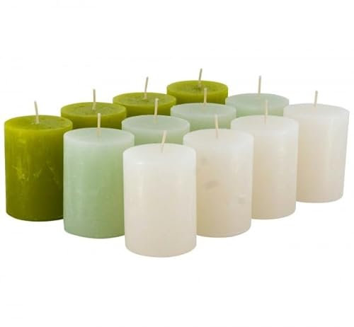 Rustikale Stumpenkerzen – 12 Stück - Wachskerzen/Rustickerzen/Adventskerzen Weihnachten (Happy Green-Mix, Klein: Höhe 8cm / Ø 6cm)