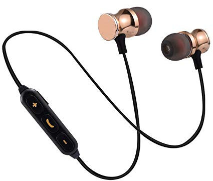 Shot Case Metal Bluetooth Earphones for iPhone 11 Wireless Remote Control Hands-Free In-Ear Universal (Gold)