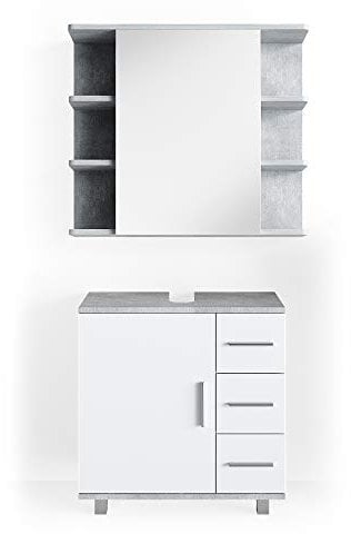 Vicco Badmöbel-Set Ilias, Badezimmerschrank-Set, Beton/Weiß, 2 Teile