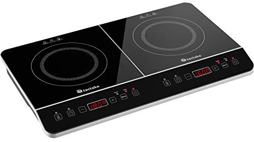 tectake 403580 Induktionskochplatte 3400W, Doppel Induktionskochfeld mit 10 Leistungs- & Temperaturstufen, 60-240°C, mobile Herdplatte, LED Touch Display, Timer-Funktion, Tastensperre Kindersicherung