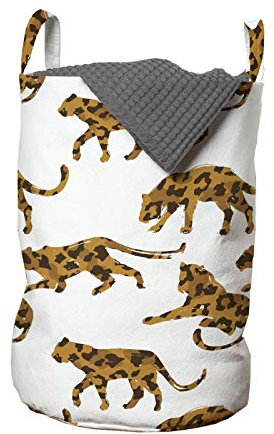 ABAKUHAUS Jaguar Wäschesack, Exotic Animal Design, Wäschekorb mit Griffen Kordelzugverschluss für Waschsalons, 33 cm breit x 49 cm hoch, Pale Brown und Brown