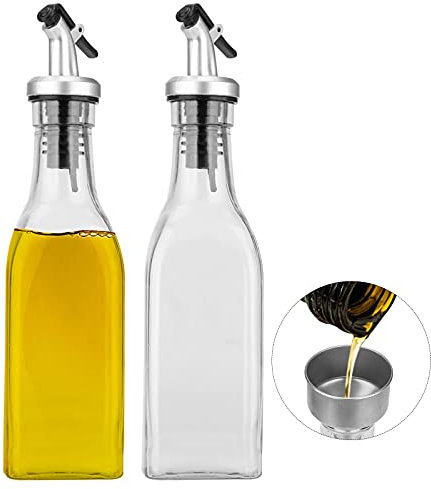 Tigerkinwit Ölflasche,Essig & Ölflasche Spender Set 200ml*2 Stück Glasflasche mit Anti-Schmutz Verschluss Auslaufsicher und Tropffrei für Küche und BBQ