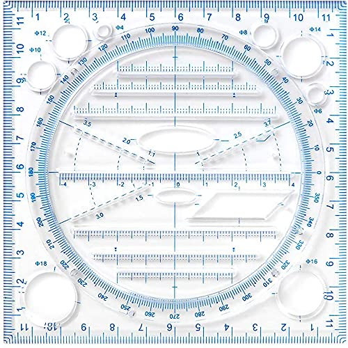 Fast Drawing Ruler,Geometric Template Drawing Tools,Multi Function Quickly Draw and Measuring Ruler,Multipurpose Draw Round Curve Horizontal Parallel Line Vertical Parallel Line (Blue)