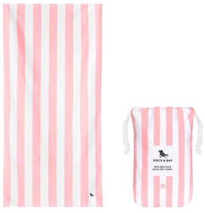 Dock & Bay Strandhandtuch - Schnell trocknende Mikrofaser, ohne Sand - Kompakt, Leicht - 100% recycelt - Inklusive Beutel - Cabana Light - Malibu Pink, Medium (130x70cm, 51x28)