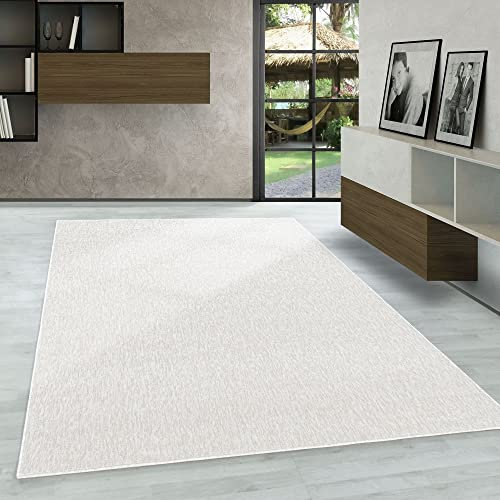 Carpetsale24 Teppich 80x150 cm Creme, Einfarbiger Kurzflor Schlingenteppich für Flur, Küche oder Wohnzimmer, Modern, pflegeleicht & maschinengewebt