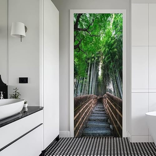 FLFK 3D Türtapete Selbstklebend TürPoster 77x200cm-Pfad in einem Wald von Bambus Türaufkleber Abziehen und Aufkleben Mauer Aufkleber Zuhause Dekor(2 Stk/Set)