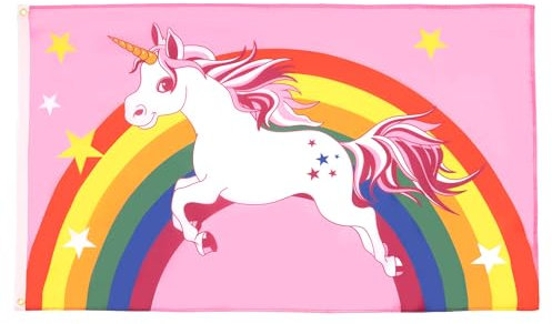 AZ FLAG - Flagge Einhorn Regenbogen - 90x60 cm - LGBT Fahne 100% Polyester mit Messing-Ösen - UV-beständig - Vives Farben - 50g