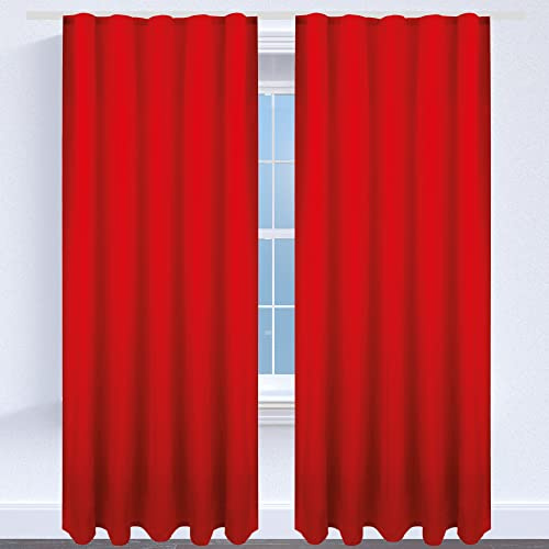 Bestgoodies Gardine mit Universalband 140x145 cm in Rot, blickdichter Vorhang mit Kräuselband in vielen Variationen