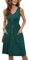 MOLERANI Lässige Kleider für Damen Plissee V-Ausschnitt ärmelloses Button-Down-Sommerkleid(Dunkelgrün,S)