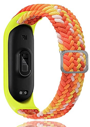 Keecuty Nylon Armband für Mi Band 6/5 / 4/3 Armband Elastisches Stoff Geflochten Weichem Nylon Sport Armbänder Elastizität Atmungsaktive Erweiterbar Uhrenarmband für Mi Band 6/5/4/3-Buntes Orange