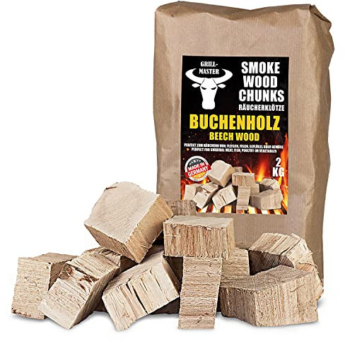 Räucherklötze Smoker Grill Chunks für BBQ Buche Räuchern 2-4 kg XXXL Räucherofen Wood Grillen Smoken Zubehör Smoke Raeuchern Feuerschale Chips Grillmaster, Menge:2 kg