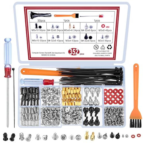 TOOINKCV 352 Pcs PC Screws Set, Personal Computer Standoffs Screws Kit, Laptop Notebook Motherboard Standoffs Screws Kit for Hard Drive Computer Case Motherboard Fan Power Graphics CD-ROM