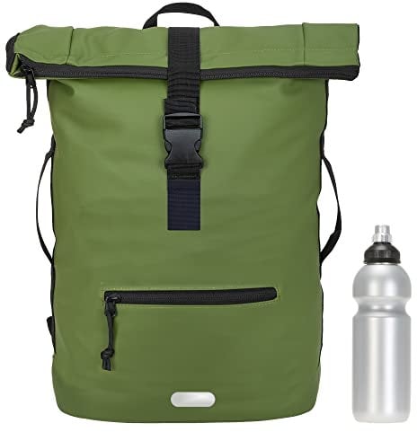 Rucksack Herren Plane Time Bag Kurierrucksack Roll-Top Fahrradrucksack Sport Fitness Damen 23 Liter A4 12821 + Flasche (12825 Oliv Uni)