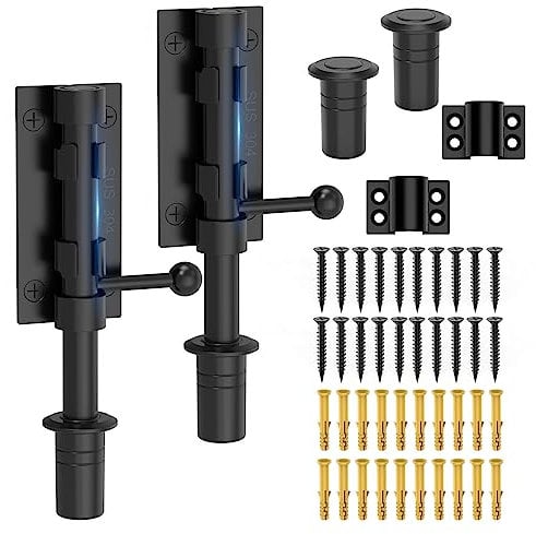 MeBantoo Slide Bolt Gate Latch Hardware, Barrel Bolt Latch, 6.3 Inch Heavy Duty Solid 304 Stainless Steel Black Finish Lock for Wooden Fence/Shed/Yard/Barn Door/Interior and Outdoor (2 Pack Black)