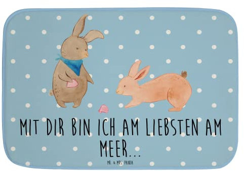 Mr. & Mrs. Panda Duschvorleger Hasen Muschel - Geschenk, Badteppich, Badematten, Familie, Freundinnen, Opa, Urlaub, Meer, Badgarnitur, Muscheln,