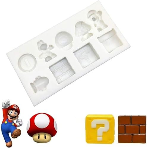 Super Mario Fondantformen aus Silikon, 9 Mulden, Backform, Kuchendekoration, Werkzeug für Cupcakes, Schokolade, Eiswürfel und Ton
