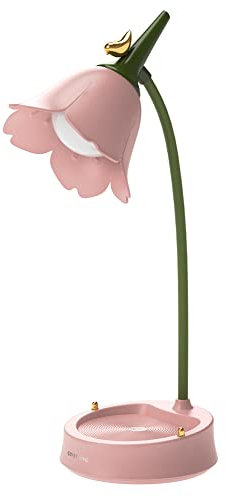 LYEAA Flower Bedside Table Lamp - Pink - LED Touch Reading Lamp with Mobile Phone Stand