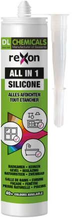 REXON Mastic Silicone Tout Usage - Gris clair RAL 7035 - Sanitair/Bain & Cuisine/Carrelage/Bâtiment - Extérieur et intérieur - Convient au bois, pierre et vitre (290 ml)