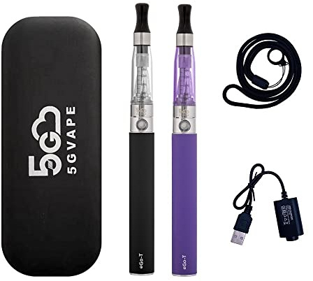 5GVAPE Electronic Cigarette 2 Packs eGo-T 1100mAh USB Rechargeable Battery eGo CE4 Atomizer Refillable Shisha Starter Kit,E Cigarettes Vape Pens Vaporiser Kit,No E-Liquid No Nicotine (Black Purple)