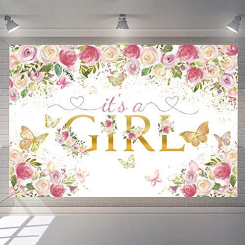 It's a Girl Babydusche Hintergrund Blumen Baby Shower Fotografie Hintergrund Blume Baby Mädchen Party Dekorationen Party Banner Stoffschild Plakat