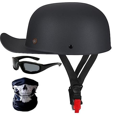 Halbschalenhelm Motorradhelm ECE-Zulassung Baseball Cap Mit Fahrradbrille Fahrradvisier Cruiser Chopper Scooter Helm Herren Retro Motorrad Halbhelm MäNner Frauen Mofa Helm 57-62cm