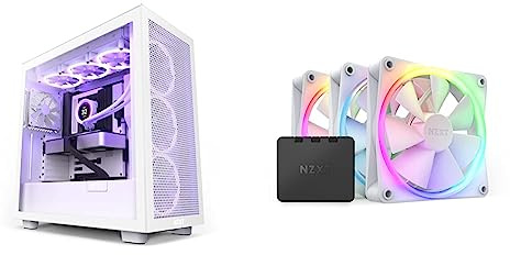 Bundle mit NZXT H9 Flow PC Gaming Gehäuse - Airflow Mesh Front - Extra GPU Lüfter - USB C & NZXT F120 RGB Dreierpackung – 3x120 mm RGB-Lüfter – 18 LEDs – Halbtransparente Lüfterblätter – Weiß