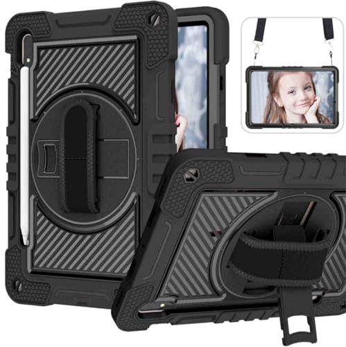 Wigento Für Samsung Galaxy Tab S9 u. S9 FE / S8 / Tab S7 aufstellbare Outdoor Hybrid Schwarz 360 Grad mit Halte-Schlaufe Tablet Tasche Etuis Cover Case Schutz Robust Neu