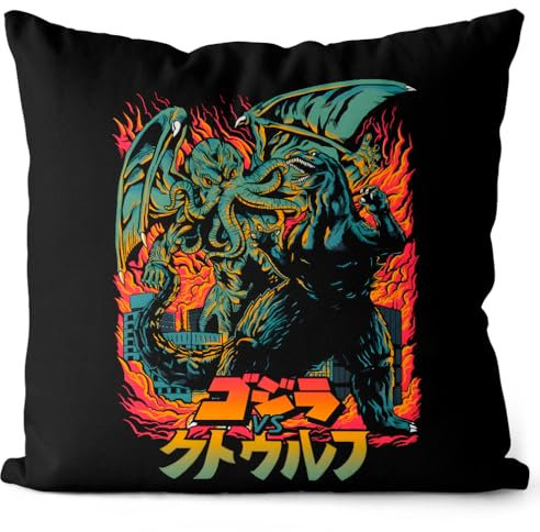 style3 Kaiju Encounter Kissen mit Füllung 40cm Baumwolle Japan Cthulhu Monster Nippon Tokio Tokyo