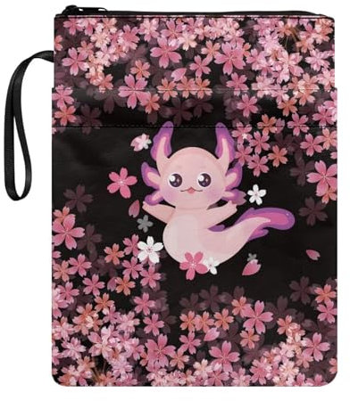 xixirimido Adorable Axolotl Housse de livre pour femme Motif fleurs de cerisier Durable Fermeture Éclair 22,9 x 27,9 cm