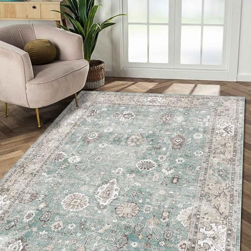 bamyum Zuleo Waschbarer Teppich Vintage Bedruckter Chenille-Druck Maschinell Hergestellt 160x230 cm, Multicolor Schlafzimmer, Antibakteriell Antirutschunterlage Küchenteppich