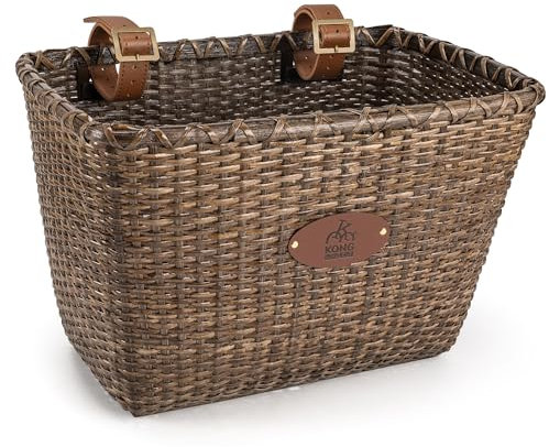 Fahrradkorb, handgefertigte Rattan-Fahrradkörbe, Vorderradkörbe für Damen, Retro-Stil, Fahrradkörbe für Erwachsenenfahrräder (Dunkelbraun)