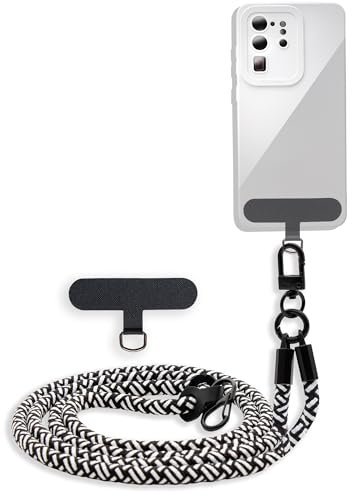 Cadorabo Handykette kompatibel mit Apple iPhone 7 / 7S / 8 in SCHWARZ - WEIß - Necklace Hülle mit Verstellbaren Band Kordel zum Umhängen