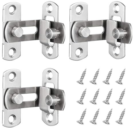 Verrou de porte à angle droit 3 pièces 90 Degrés Verrou Porte Grange Coulissante loquet de porte à angle droit en acier inoxydable Convient Portes, Fenêtres, Portes D'armoires Coulissantes