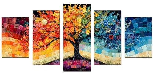 JOSUE 5 PièCes Tableau Arbre Arbre des quatre saisons Posters Arts DéCoratifs Sur Toile,Jaune S Tableau Art Affiche Imprime Salon Chambre DéCor- 80x150cm Sans cadre
