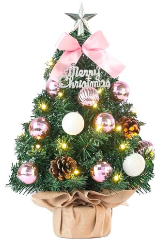 Árbol de Navidad Mini, árbol de Navidad Artificial pequeño con iluminación led y Decorado, decoración navideña para Mesa, 40 cm (Rosa)