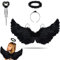 BOOSHMall Engel Kostüm, Engel Flügel Kinder, Federflügel Engel, 3 Stück Engelsflügel Deko mit Heiligenschein und Zauberstab, Für Kinder Halloween Karneval Kostüm Cosplay Party Outfit, Schwarz Klein