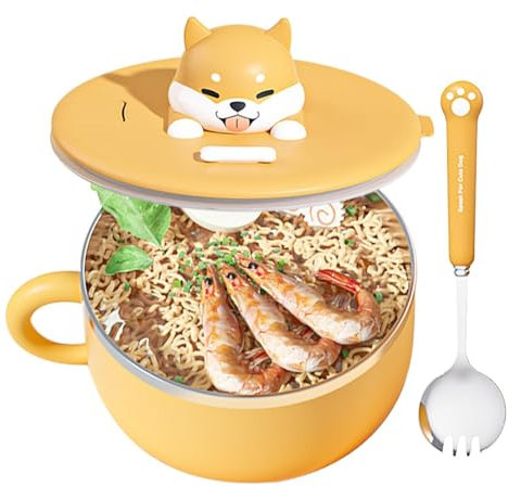 Ramen Bowl Set | Heat Resistant 304 Stainless Steel Ramen Noodles Cup,Large Capacity Dustproof Ramen Cooker, College, Kitchen Supplies with Forks Spoons for Instant Cooking Kitchen Home