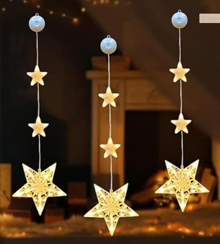 Forhome 3 Stück Weihnachtsdeko Innen,Sterne Weihnachtsbeleuchtung,LED Sterne Weihnachtsbeleuchtung,Weihnachtsdeko Fenster Weihnachtssternlichte,Weihnachtsbeleuchtung mit Saugnäpfe (Star)