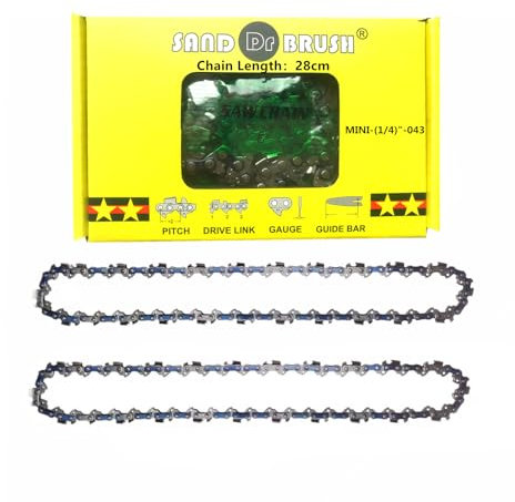 Catene per Sega Mini Motosega 8 Pollici 2 pezzi Asta per mini motosega di ricambio, 1,1 mm (0,043) Gauge, 1/4 LP, 45 DL, lunghezza della catena 28 cm,piastra di guida 25 cm, Accessori per motosega