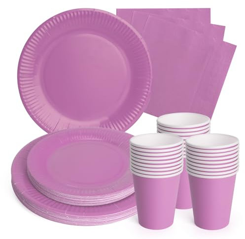 PARTY GO Stoviglie per feste, accessori per feste, set di decorazioni per compleanni, feste per bambini, stoviglie da 24 9, piatti di carta da 24 7, piatti di carta, 24 bicchieri di carta, 24