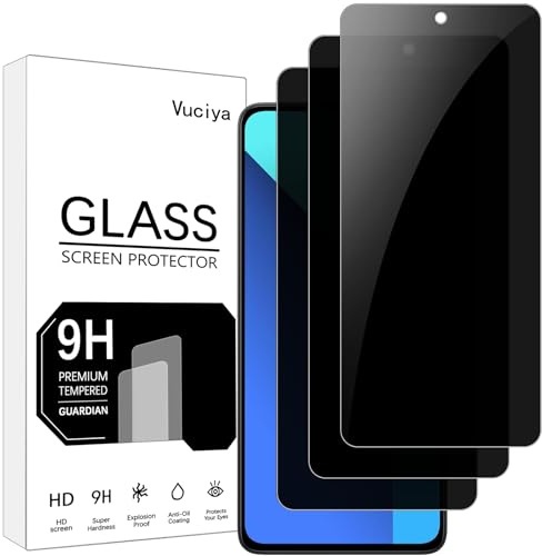 Vuciya 3 Pack Privacidad Protector de Pantalla para Xiaomi Redmi Note 13 vidrio templado,Dureza 9H,Sin Burbujas, Antihuellas,Antiarañazos,HD