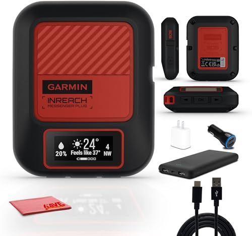 Garmin inReach Messenger Plus, SOS Handheld Satellite Communicator with Photo, Text & Voice Messaging Without Cell Service, 25 Days Battery Life, Bundle with P-Bank and More Accessories