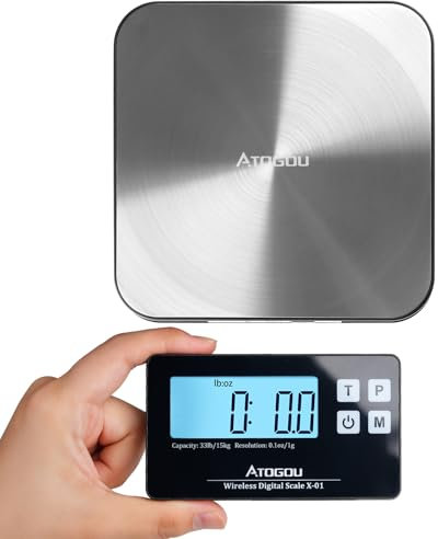 ATOGOU 1g/15 kg Wireless Küchenwaage digital mit Fernanzeige, waage gramm, lebensmittelechtes 304 Edelstahl, magnetisch, digitale Lebensmittelwaage, geeignet für Kochen, Versand, Transport und mehr