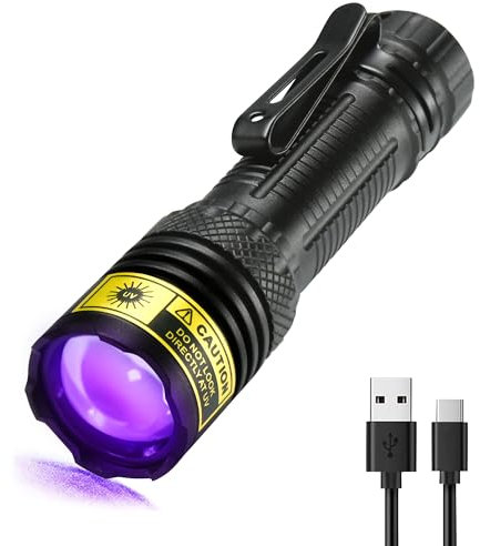 DARKDAWN UV-Taschenlampe, 395 nm, Schwarzlicht, Mini-USB, wiederaufladbar, UV-LED, Schwarzlicht, Holzlampe, leistungsstarker fluoreszierender tragbarer Detektor für Haustier-Urinflecken, Skorpione,