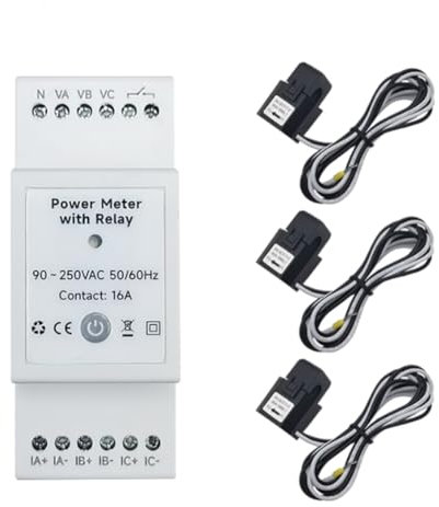 Puleuroy Tuya Smart WiFi 3-Phasen-Energiemonitor mit 80A-Klemme CT Bidirektional, App-Monitor für Stromverbrauch und Stromstatistiken