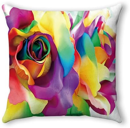 Kissenbezug 45x45 Lila Gelbe Blüten Kissenbezüge Leinen Deko Kissen für Sofa Schlafzimmer Gartenbett Outdoor Kissen Waschbar Kissenhüllen Atmungsaktiv Kissenbezug