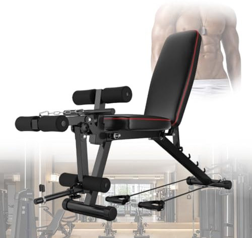 ypuxil Fitness Bench Hantelbank Multifunktion 5-stufiges Winkeleinstellungssystem (95°–190°), Premium-Polsterung & Widerstandsbänder für Ganzkörper-Heimtraining für Reha und Training