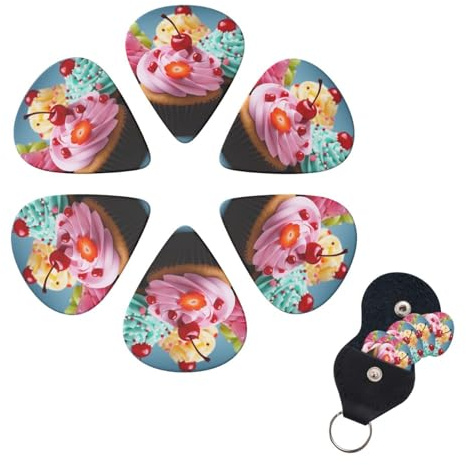 6 Stück Gitarrenplektren mit Organizer-Aufbewahrungsbox 0,46 0,96 0,71 mm personalisiertes Gitarrenplektrum-Set Cupcake Bass Plektrum Gitarrenzubehör für Akustikgitarre Ukulele