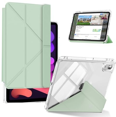 KeeFos Coque pour iPad Mini 7(A17 Pro, Modèle 2024, 7ème) / iPad Mini 6 (A15, Modèle 2021, 6ème) 8,3 Pouces, Arrière Translucide, Détachable Étui de Protéger, Rangement de Pencil - Vert