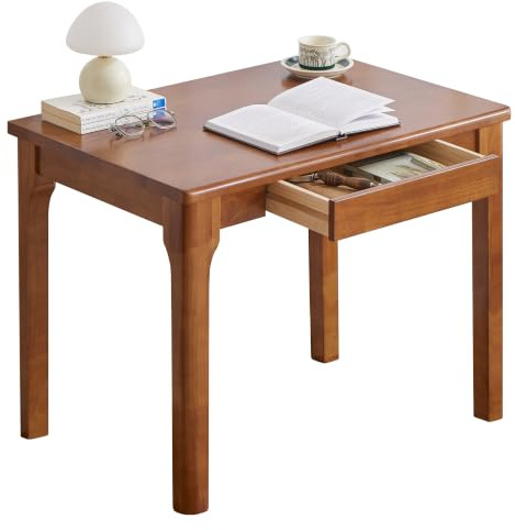 Small Desk with Drawers, Solid Wood Computer Desk for Small Spaces, Gaming Study Home Office Desks for Work, Student PC Desk for Bedroom(walnut,80cm)